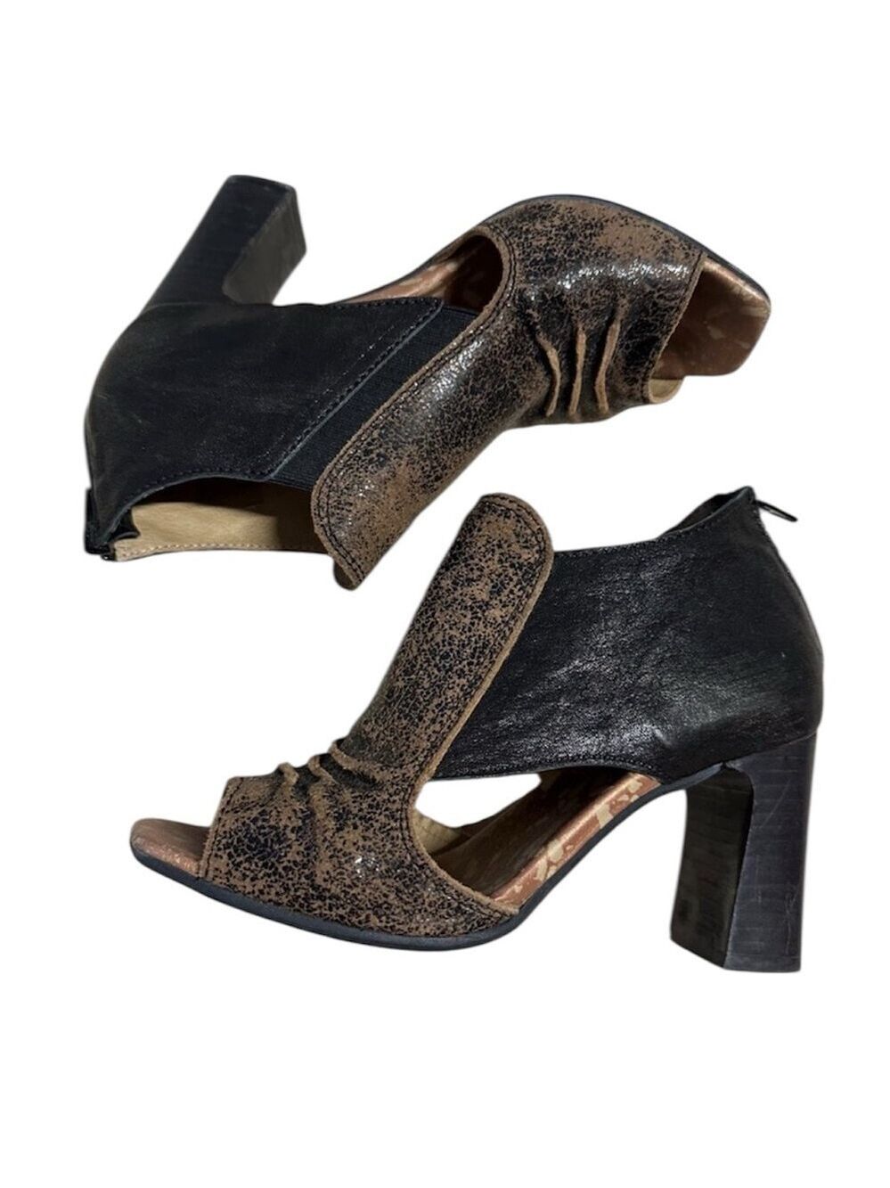 DKODE Distressed Leather Open Toe Ankle Booties Heeled Sandals, size 41